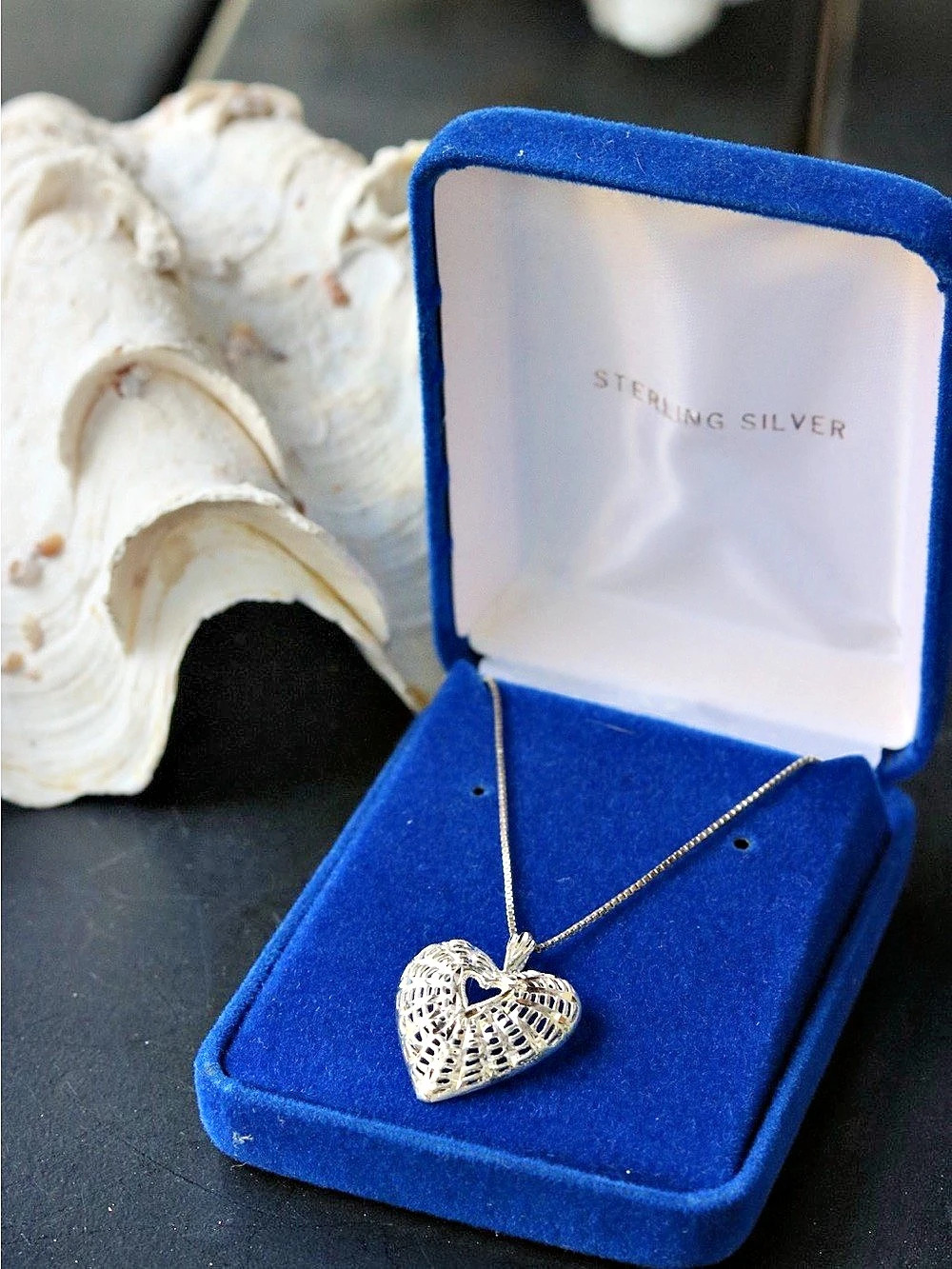 Vintage Sterling Silver Diamond cut Heart Pendant and Necklace